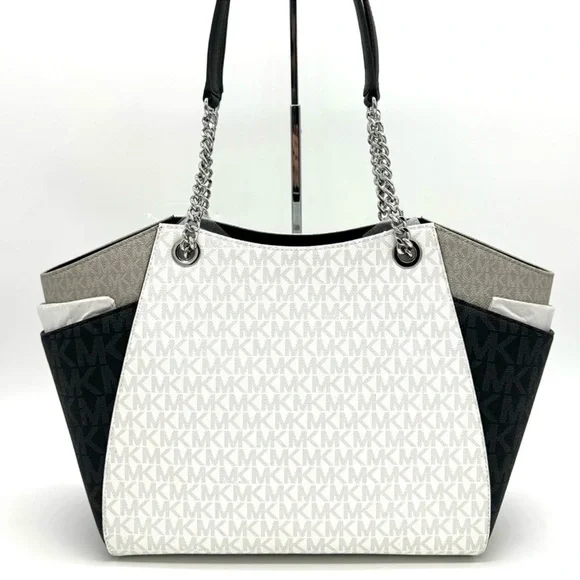 Michael Kors Large Jet Set Travel Chain Shoulder Bag Optic White Multi - Picture 5 of 11